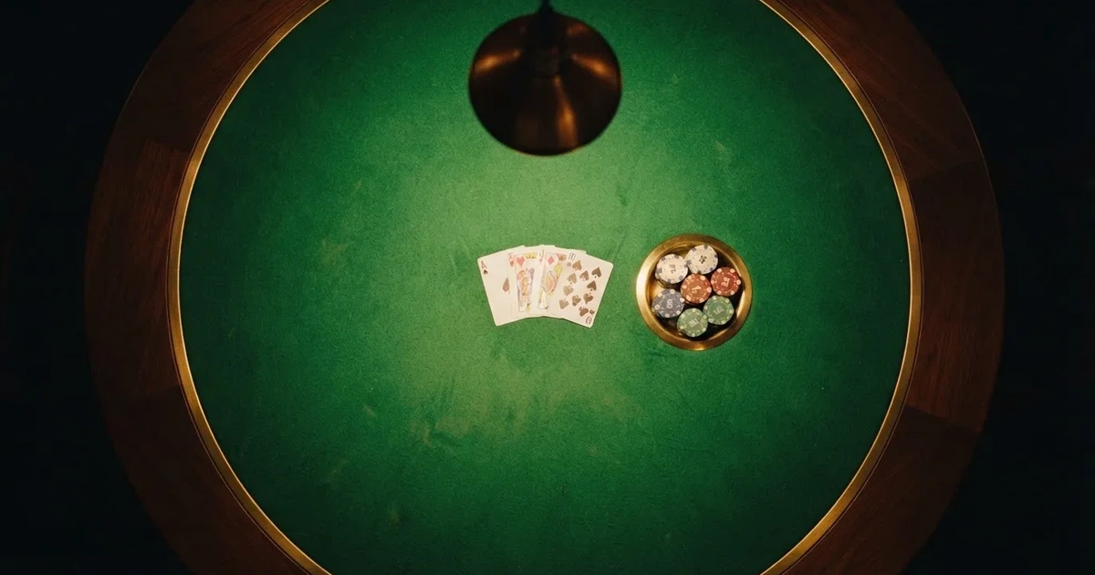 Opplyst spillebord med kort, sett ovenfra — casinoer med jackpot