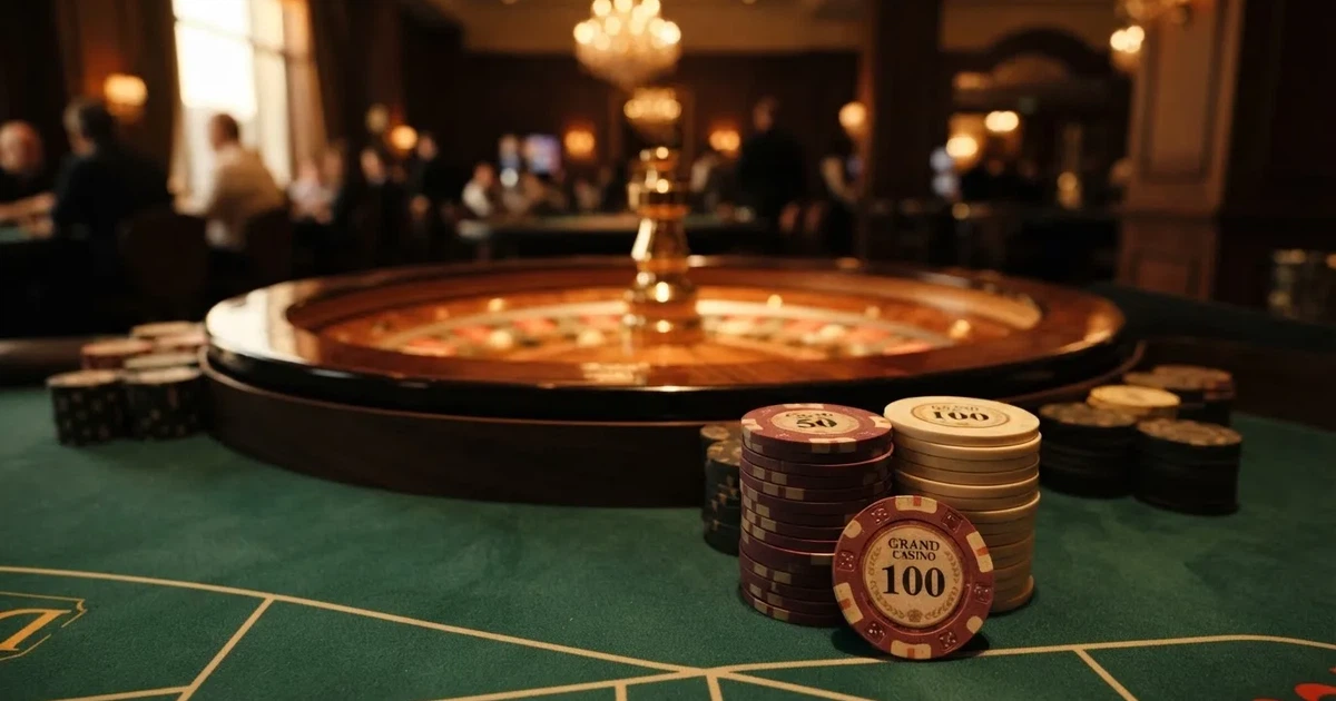 Rulettehjul og sjetonger på grønn filt i varmt kveldslys — norske casino gevinster